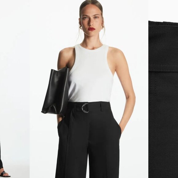 NWT COS Belted High-waisted Linen-blend Pants In Black (sz8) - Picture 2 of 6